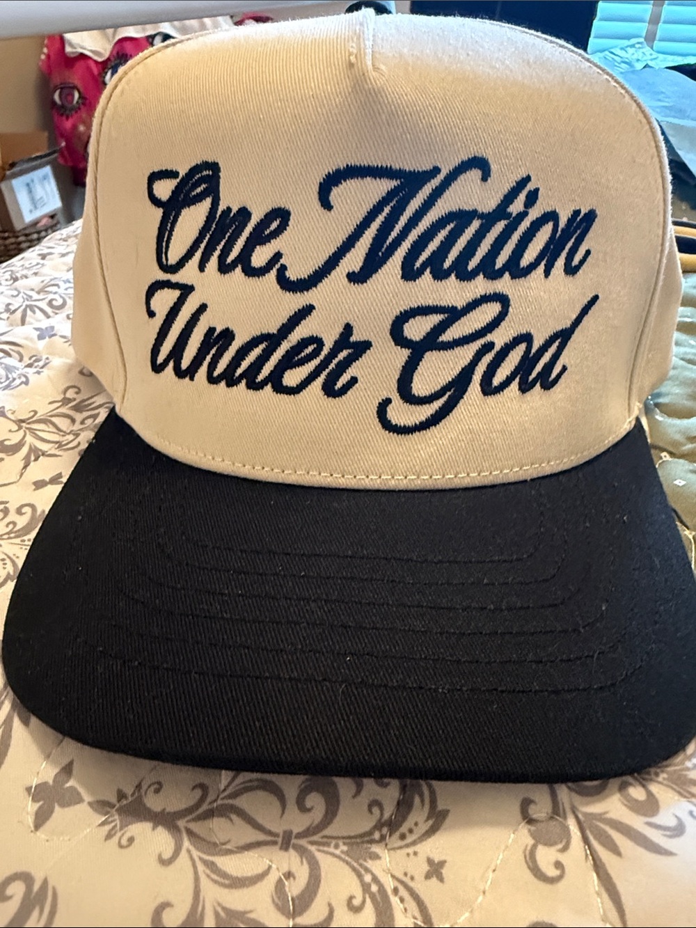 Newhattan One Nation Under God Two-Tone Trucker Hat - black& cream